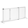 Freestanding Pet Gate Adjustable Wooden Dog Barrier 3 Panel Safety Fence w Lockable Door White 44.5-65.25x14.25x28