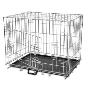 Dog Crate Silver, Black Galvanized Steel, Plastic Large Foldable