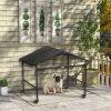Outdoor Dog Shelter, Portable Wicker Animal Shelter with Wheels for Small and Medium Sized Dogs, Dark Brown