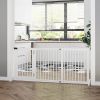Freestanding Pet Gate Adjustable Wooden Dog Barrier 3 Panel Safety Fence w Lockable Door White 44.5-65.25x14.25x28