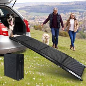 Dog Ramp For Car, 63 Long    17 Wide Folding Portable Pet Stair Ramp With Non-Slip Rug Surface, Extra Wide Dog Steps For Medium & Large Dogs Up T (Option: Grey)