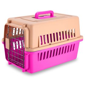 Travel Dog Kennel Carrier Handheld Pet Crate Cage Cat Rabbit Carrier Box w/ 11lbs Max Load Safety Squeeze Latch (Option: erPink)