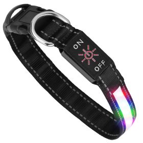 Light Up Dog Collar LED Dog Collar Safety Night Glowing Dog Collar with 9 Light Colors IPX7 Waterproof USB Rechargeable S/M/L (Option: ollarM)