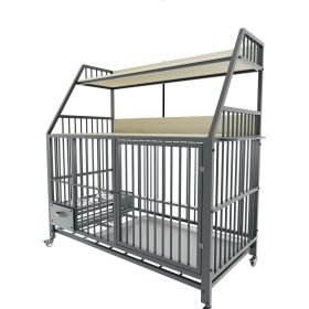 Large pet cage with storage rack, drawers with stainless steel food and water basins, double-layer storage rack made of iron frame and MDF material (Color: as Pic)