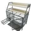 Large pet cage with storage rack, drawers with stainless steel food and water basins, double-layer storage rack made of iron frame and MDF material